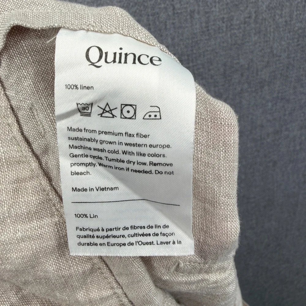 Quince 100% European Linen Patch Pocket Wide Leg Pants Flax Beige Size 16